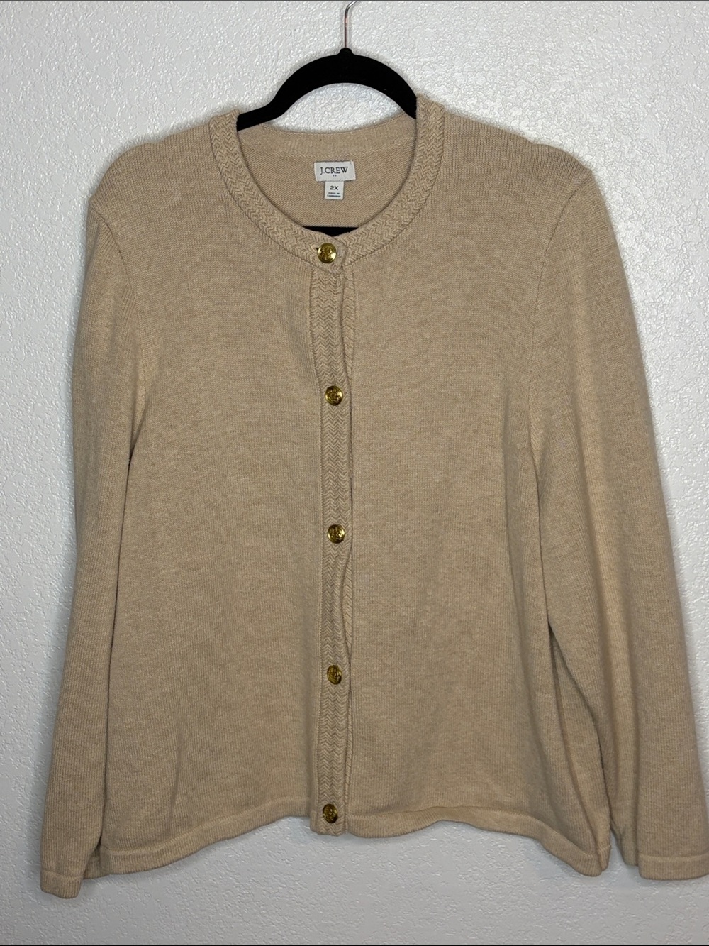 J. Crew Oatmeal Lady Jacket Cardigan Gold Tone Crest Buttons Size 2X Preppy
